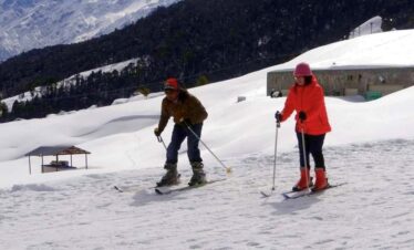 Skiing on snow in Auli in winter